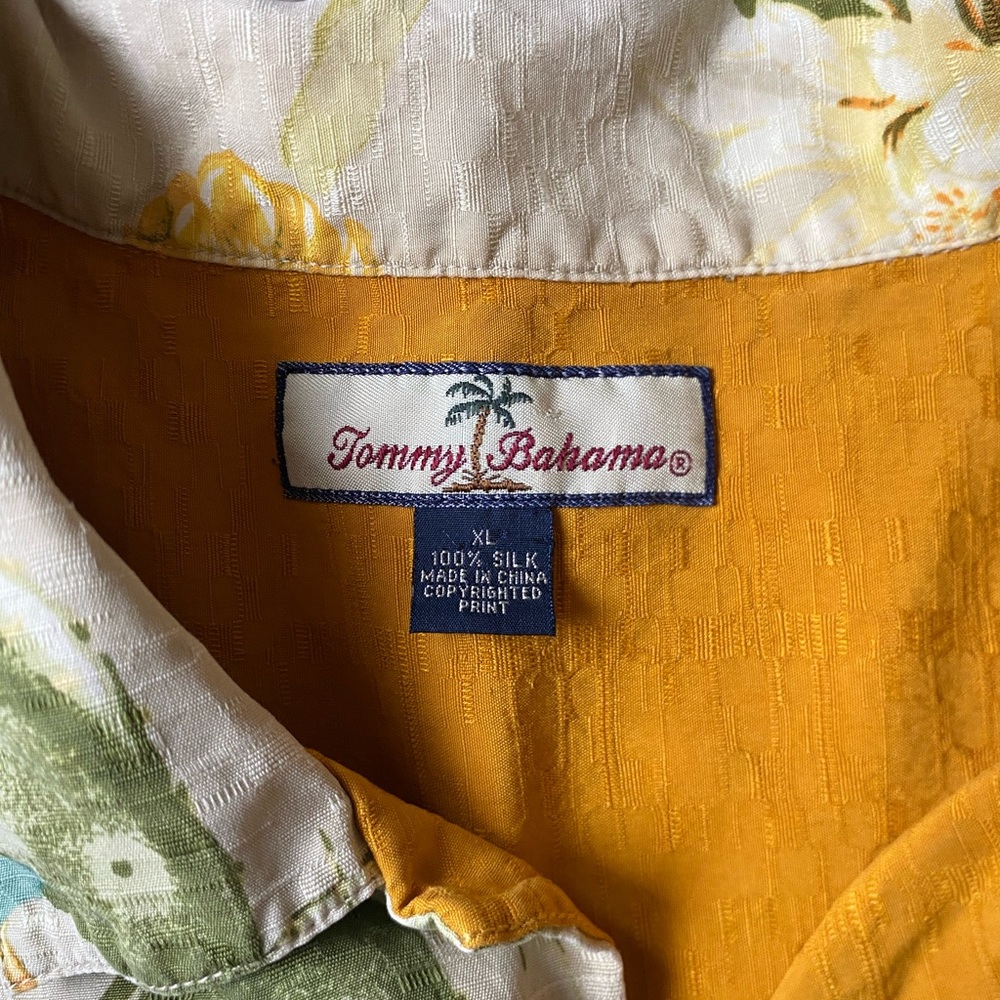Tommy Bahama Gold and White Floral Silk Camp Shirt